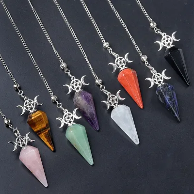 Hypnotic Meditation Pendulum Triphasic Lunar Healing Hexagonal Pyramid Natural Crystal Feng Shui Stone