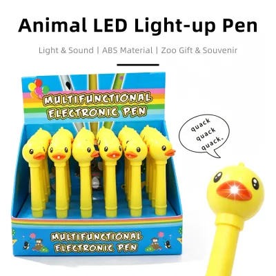 Animal LED Press Pen Duck/Monkey/Cow/Giraffe Press to Sound & Light Plastic Ballpoint Pens Welcome Gifts Zoo Souvenirs Wholesale