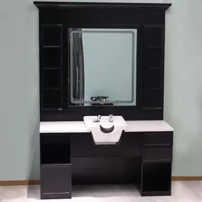 Black Barber Station Cabinet Professional Barber Station Wood Barber Station with Mirror