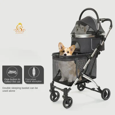 EUR PET Newest Large Space Premium Material Double Layer Breathable Pet Stroller for Multiple Cats Dogs with Separable Design