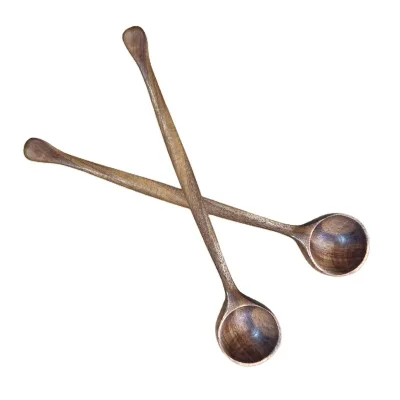 Solid Wood Soup Spoon, Handmade Wooden Spoon, Long Handled Round Spoon, Coffee Bean Spoon, Wooden Small Wine Spoon