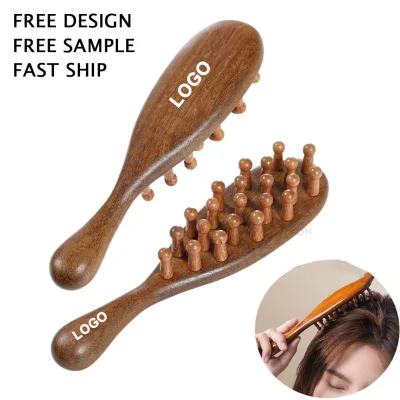 Custom Logo Natural Sandalwood Comb 22 Tines Massage Brush Hair Straightener Fashion Design for Long Hair Portable Home Use