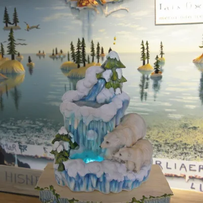 Indoor Tabletop Resin Craft Statue Waterfalls Polar Bear Snow Mountain Hand-painted Environmental Light Rolling Ball Animal