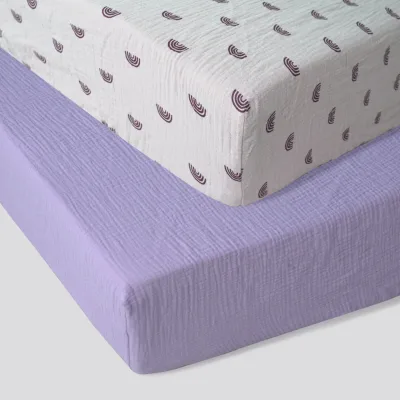 Breathable Printed Crib Sheet 2 Pack Baby Crib Sheets Elastic Fitted Kids Cotton Muslin Baby Crib Fitted Sheets