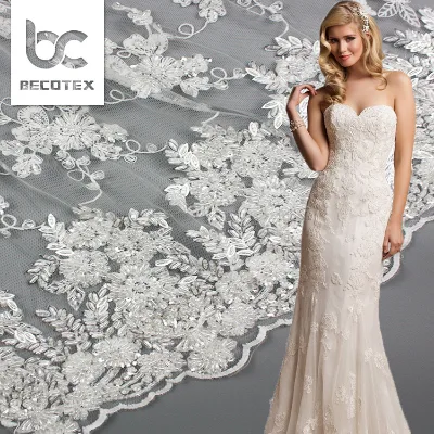 Good Price Heavy Hand Made Beaded Lace Fabric Luxury for Wedding
