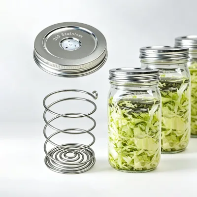 Stainless Steel Fermentation Lids for Wide Mouth Mason Jars with Veggie Smasher Spring Airlock Vent Lid for Sauerkraut Kimchi