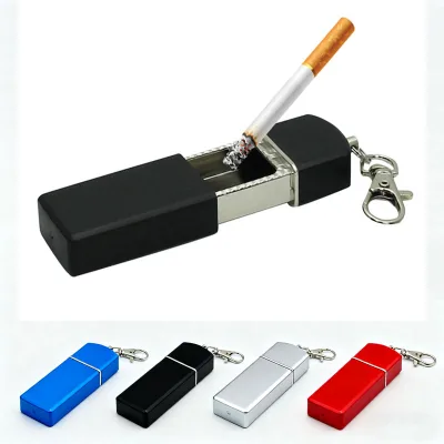 wholesale custom logo cigar ashtray black silver red blue standing outdoor pocket drawer close keychain metal travel ashtray