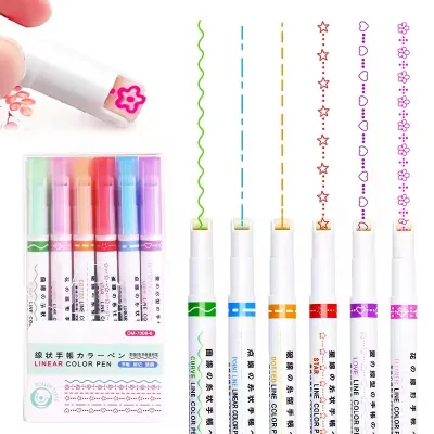 6/8/12pcs Curve Pen Flower-shaped Outline Pen Quick-drying Highlighter Marker Pen School Supplies