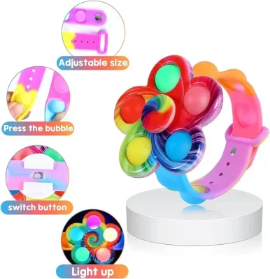 Hot Selling Unisex LED Flashing Fidget Spinner Bracelet Luminous Wristband Toy Made of Plastic