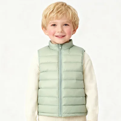 Boys Girls Children's Lightweight Vest Stand-Up Collar Solid Color Warm Jacket