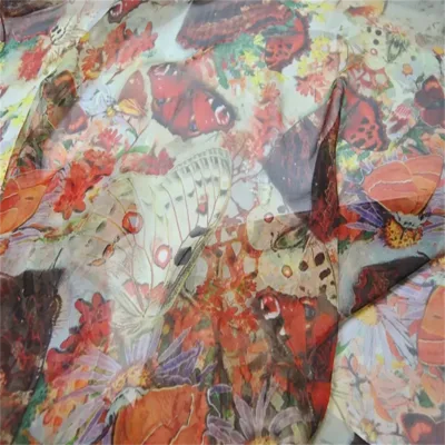 Competitive Price Wholesale Autumn Style Butterfly Chrysanthemum Design Silk Crepe Georgette Fabric for Women