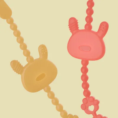 Silicone Anti-Loss Bite-Resistant Teething Ring Lanyard with Pacifier Stick Cord for Babies 0-24 Months