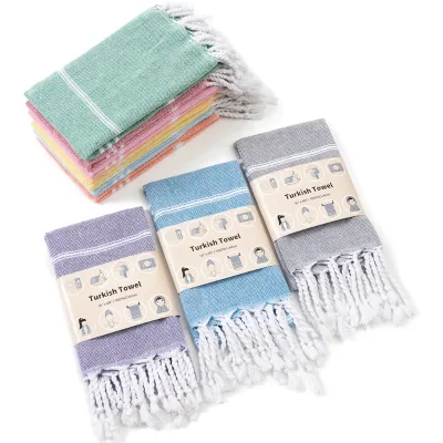 Turkish Kitchen Napkin Soft Cotton Towel with Tassel Striped Tablecloth Hand Towel Multi-Functional for Home Use