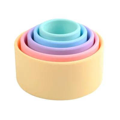 Food Grade Silicone Stacking Cups BPA Free Soft Baby Teething Toy Montessori Nesting Cup Sensory Toy for Toddler Kids