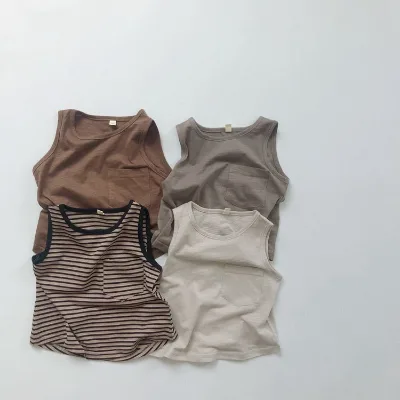 Toddler Children Clothing Set Summer 100%Cotton Casual Sleeveless Tee T-Shirts Kids Tank Top for Boy Kids Vest