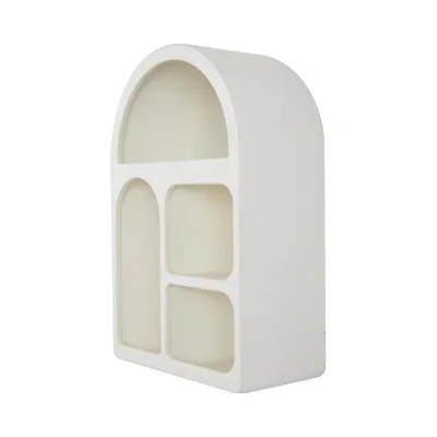 16\" x 8\" x 24\" Cream Wooden Geometric Arched Wall Shelf with Varying Block Shapes 4 Unique Display Shelves for Living Room
