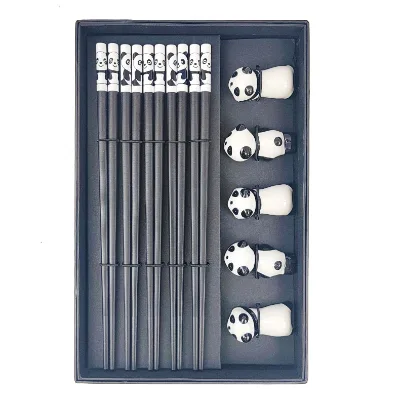 10PCS Panda Chopsticks Set, 5 Pairs FiberGlass Chopsticks with Chopstick Rests, Chinese Style Reusable Dining Set