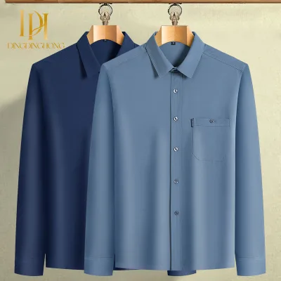Business Casual Long Sleeve Dress Shirt for Men for Spring and Autumn Comfortable and Loose Fit for Elderly Dad's Use