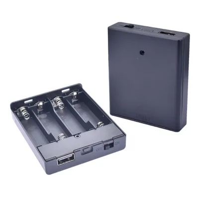 4*AA Battery Box with Built-in USB Female Interface 4slots AA Black Battery Holder With Cover and Switch