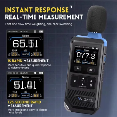 FNIRSI FDM-02 Color Screen Digital Sound Level Meter 30-130dB A/C Weighting Fast Slow Response Temp Humidity Detector
