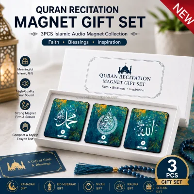 Premium Islamic Gift Set 3PCS Quran Audio Fridge Magnet Ayatul Kursi Salawat Ramadan Eid Nikah Walima Souvenir Gift