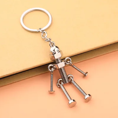 Creative Vintage Zinc Alloy Robot Pendant Keychain Metal Keyring Wholesale Promotional Gift Screw Creative Robot Design