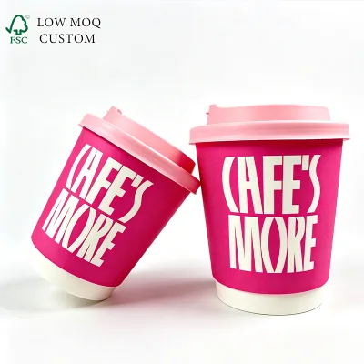 Eco Disposable Pink Coffee Paper Cups With Custom Logo Print for Hot & Cold Drinks