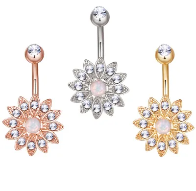 Opal Navel Rings Belly Button Sun Surgical Steel Belly Button Rings