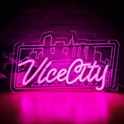 Pink Vice City Neon Sign Led Neon Sign for Bedroom USB Powered for Gaming Room Bar Party Indoor
