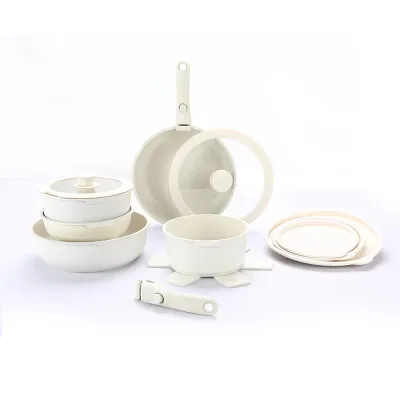 Custom Trademark Logo 17 Pieces Kitchen Utensils Cooking Tools Stove Universal Non Oil Smoke Pots Pans Non Stick Cookware Set