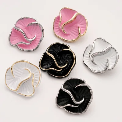 High-end Feel Featuring Colorful Glazed Camellia Flower-shaped Suit Sweater Tweed Coat Alloy Buttons