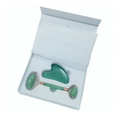 Outils de beaute aventurine verte personnalisables rouleau massage gua sha coffret inclus
