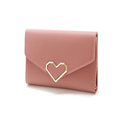 Wholesale Retro Small Metal Heart-Shape Short Three-Fold Summer Student Wallet Anti-Theft Feature for Ladies
