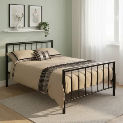 Heavy-Duty Steel & Wood Hybrid Bed Frame BTR & Affordable Housing Residential FF&E Commercial-Grade Craft Carbon Steel Frame