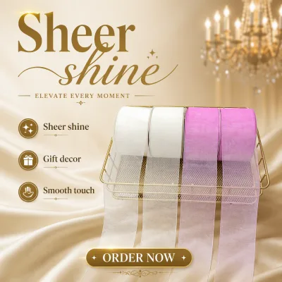 Luxury 1-1/2 Inch Organza Ribbon Roll Single Double Face Custom Solid Printed for Clothing Bag Gift