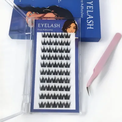 Luxury Packaging Diy Eyelashses Box Custom logo 7 Days Wear Glue Free Glued Self Adhesive Korea Press on Lashes Cluster Kit