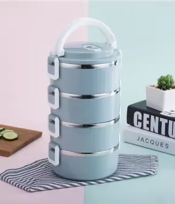 Portable 3-Layer Stainless Steel Lunch Box Airtight Round Container for Children Household Sundries Product