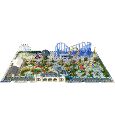 Kids and Adult Amusement Park Project With Roller Coaster Ferris Wheel Rides