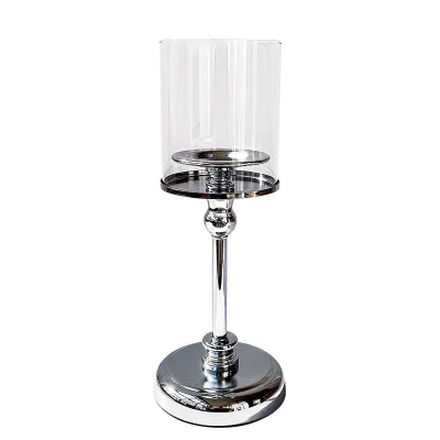 Custom Luxury Crystal Candle Holder Silver Color Tabletop Glass Cylinder Design for Weddings and Valentine's Day