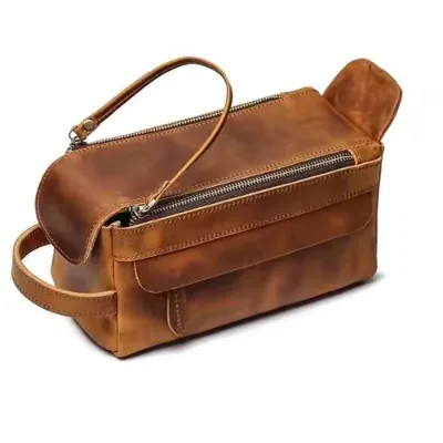 High Quality Personalized Waterproof Dopp Kit Bag Handmade PU Leather Toiletry Bag for Man