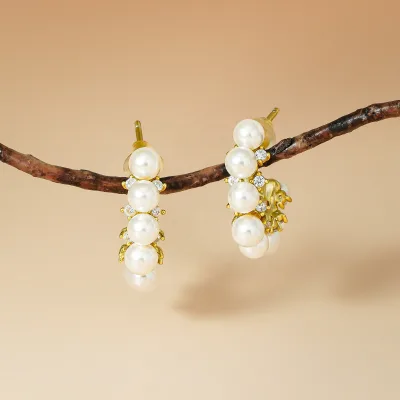 Popular Bulk Wholesale 925 Silver Vintage Fine Jewelry 18k Gold Plated Real Natural Pearl Hoop C Shape Stud Earrings