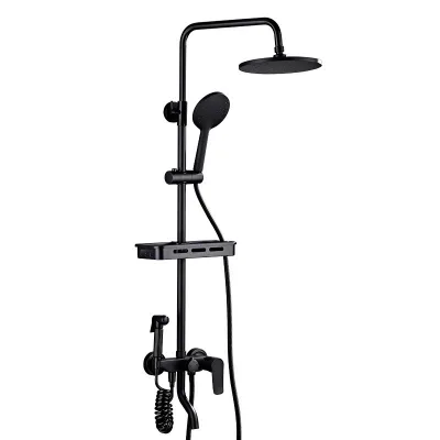 Brass  Black Shower Set Black Wall-Mounted Shower Set Brass Household Bathing with Ceramic Valve Core Hotels Shower Set