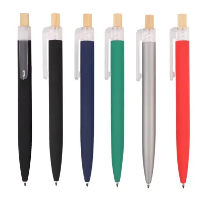 Aluminum Recycled Logo Custom Metal Barrel with Bamboo Pusher Eco Pen for Office School