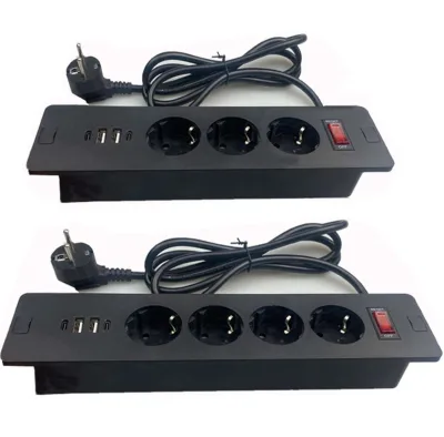 Embedded Rack-Mounted Power Strip EU Hidden Recessed Socket One Key Master Ctrl USB A+C 2 Ports 16A PD Fast Charge Office Hotel