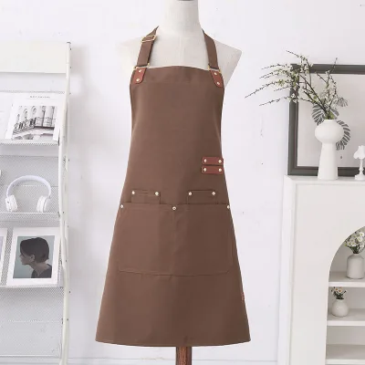 Wholesale High Quality Multi Pocket Kitchen Work Apron Custom Logo Waterproof Canvas Fabric Apron