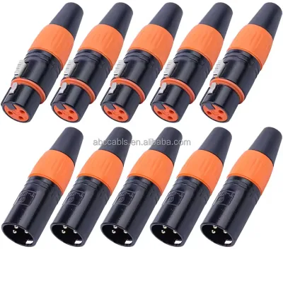 3-Pin Waterproof Gold-Plated XLR Connector Male/Female Audio Mic Plug Socket Orange Seal Ring Metal Housing for Stage Microphone