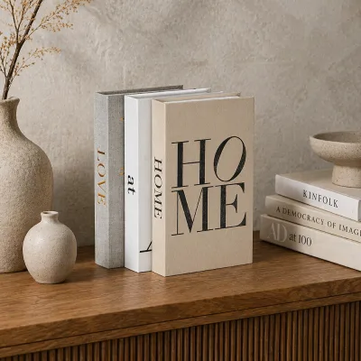 Vintage Vacant Home Staging Hollow Fake Book Prop Neutral Tone Bookshelf Layering Decor Monogram Shelf Object