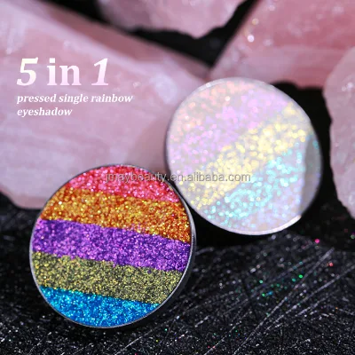 Diamond Sparkle Pigment Eye Makeup 5 Colors Holographic Rainbow Glow Pressed Eyeshadow 5 in 1 Pressed Single Eyeshadow Palette