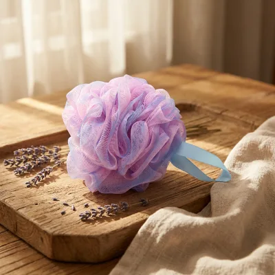 Colorful Soft Mesh Bath Sponge Shower Ball PE Material with Hanging Loop