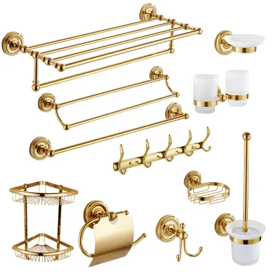 High Quality Royal Golden Color Single Towel Bar Brass Hanging Accessories Bathroom Hardware Set